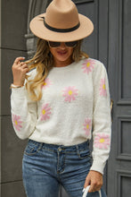 Load image into Gallery viewer, Flower Pattern Round Neck Short Sleeve Pullover Sweater