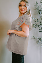 Load image into Gallery viewer, Plus Size Eyelet Round Neck Short Sleeve Blouse