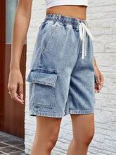 Load image into Gallery viewer, Drawstring Denim Shorts with Pockets