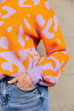 Load image into Gallery viewer, Woven Right Leopard Round Neck Dropped Shoulder Sweater