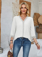 Load image into Gallery viewer, Lace Detail V-Neck Three-Quarter Sleeve Blouse