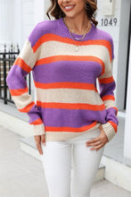 Load image into Gallery viewer, Color Block Round Neck Dropped Shoulder Sweater