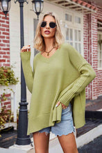 Load image into Gallery viewer, V-Neck Slit Exposed Seam Sweater