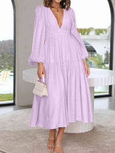 Load image into Gallery viewer, Deep V-Neck Balloon Sleeve Plain Maxi Dress