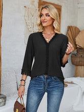 Load image into Gallery viewer, Lace Detail V-Neck Three-Quarter Sleeve Blouse