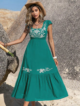 Load image into Gallery viewer, Embroidered Square Neck Cap Sleeve Dress