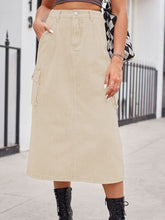 Load image into Gallery viewer, Slit Buttoned Denim Skirt with Pockets