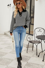 Load image into Gallery viewer, Striped Collared Neck Buttoned Pullover Sweater