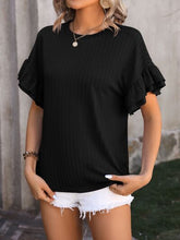Load image into Gallery viewer, Ruffled Round Neck Short Sleeve Blouse