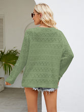 Load image into Gallery viewer, Round Neck Openwork Long Sleeve Knit Top