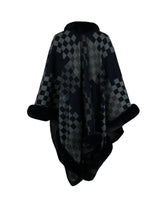 Load image into Gallery viewer, Checkered Faux Fur Trim Poncho