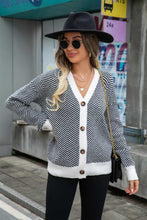 Load image into Gallery viewer, Striped V-Neck Dropped Shoulder Button-Up Cardigan