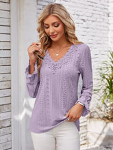 Load image into Gallery viewer, Applique V-Neck Flounce Sleeve T-Shirt