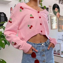 Load image into Gallery viewer, Cherry Button Down Cardigan