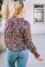 Load image into Gallery viewer, Floral Tie Neck Flounce Sleeve Blouse