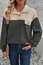 Load image into Gallery viewer, Color Block Quarter Button Dropped Shoulder Sweatshirt