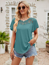 Load image into Gallery viewer, Lace Detail Round Neck Short Sleeve T-Shirt