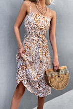 Load image into Gallery viewer, Printed Spaghetti Strap Decorative Button Belted Dress