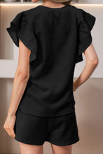 Load image into Gallery viewer, Ruffled Round Neck Top and Drawstring Shorts Set