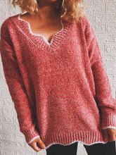 Load image into Gallery viewer, Notched Dropped Shoulder Long Sleeve Sweater