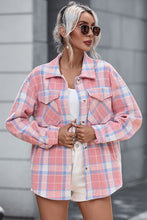 Load image into Gallery viewer, Plaid Pocketed Collared Neck Button Up Jacket