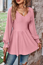 Load image into Gallery viewer, Peplum V-Neck Long Sleeve Blouse