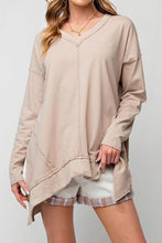Load image into Gallery viewer, Exposed Seam V-Neck Long Sleeve Slit Sweatshirt