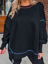 Load image into Gallery viewer, Slit Round Neck Lantern Sleeve Sweatshirt
