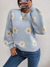 Load image into Gallery viewer, Flower Round Neck Latern Sleeve Sweater