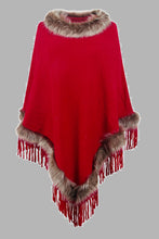 Load image into Gallery viewer, Faux Fur Trim Fringed Poncho