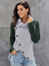Load image into Gallery viewer, Contrast Decorative Button Turtleneck Sweater