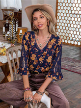 Load image into Gallery viewer, Floral V-Neck Crochet Blouse