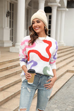 Load image into Gallery viewer, Printed Round Neck Dropped Shoulder Pullover Sweater