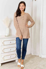 Load image into Gallery viewer, Double Take Notched Neck Ribbed Long Sleeve T-Shirt