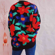 Load image into Gallery viewer, Floral Print Round Neck Drop Shoulder Sweater