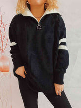 Load image into Gallery viewer, Ribbed Two-Tone Half Zip Sweater