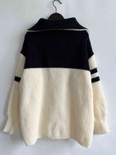 Load image into Gallery viewer, Ribbed Two-Tone Half Zip Sweater