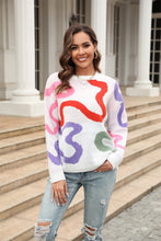 Load image into Gallery viewer, Printed Round Neck Dropped Shoulder Pullover Sweater