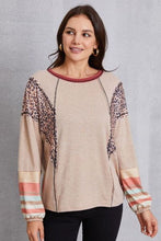 Load image into Gallery viewer, Contrast Stitching Leopard Long Sleeve Blouse