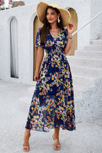 Load image into Gallery viewer, Smocked Floral V-Neck Short Sleeve Dress