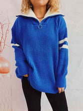 Load image into Gallery viewer, Ribbed Two-Tone Half Zip Sweater