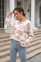 Load image into Gallery viewer, Round Neck Flower Pattern Dropped Shoulder Pullover Sweater