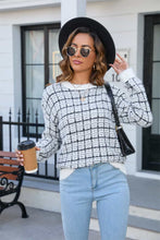 Load image into Gallery viewer, Plaid Round Neck Long Sleeve Pullover Sweater