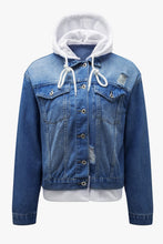 Load image into Gallery viewer, Distressed Hooded Denim Jacket