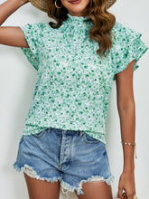 Load image into Gallery viewer, Ditsy Floral Mock Neck Flounce Sleeve Blouse