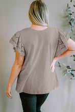 Load image into Gallery viewer, Plus Size Eyelet Round Neck Short Sleeve Blouse
