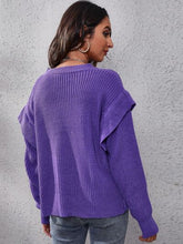 Load image into Gallery viewer, Ruffled Round Neck Dropped Shoulder Sweater