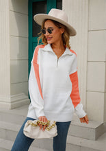 Load image into Gallery viewer, Two-Tone Collared Neck Dropped Shoulder Knit Top