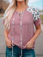 Load image into Gallery viewer, Lace-Up Leopard Short Sleeve T-Shirt