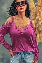 Load image into Gallery viewer, Lace Detail Cold Shoulder Long Sleeve T-Shirt